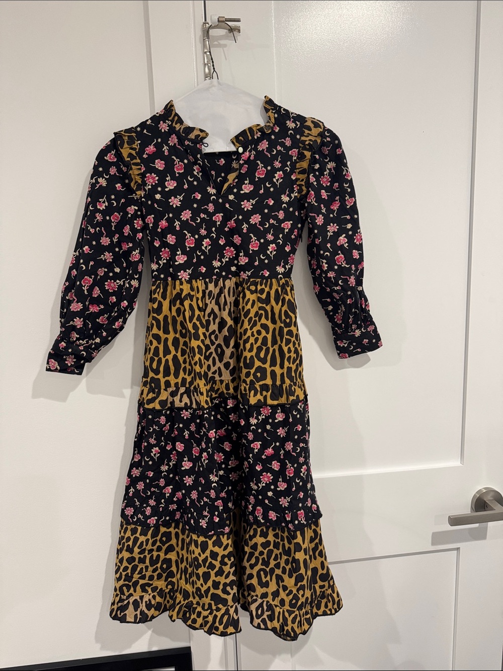 Scotch & Soda Black Dress with Pink Floral & Leopard Panels
